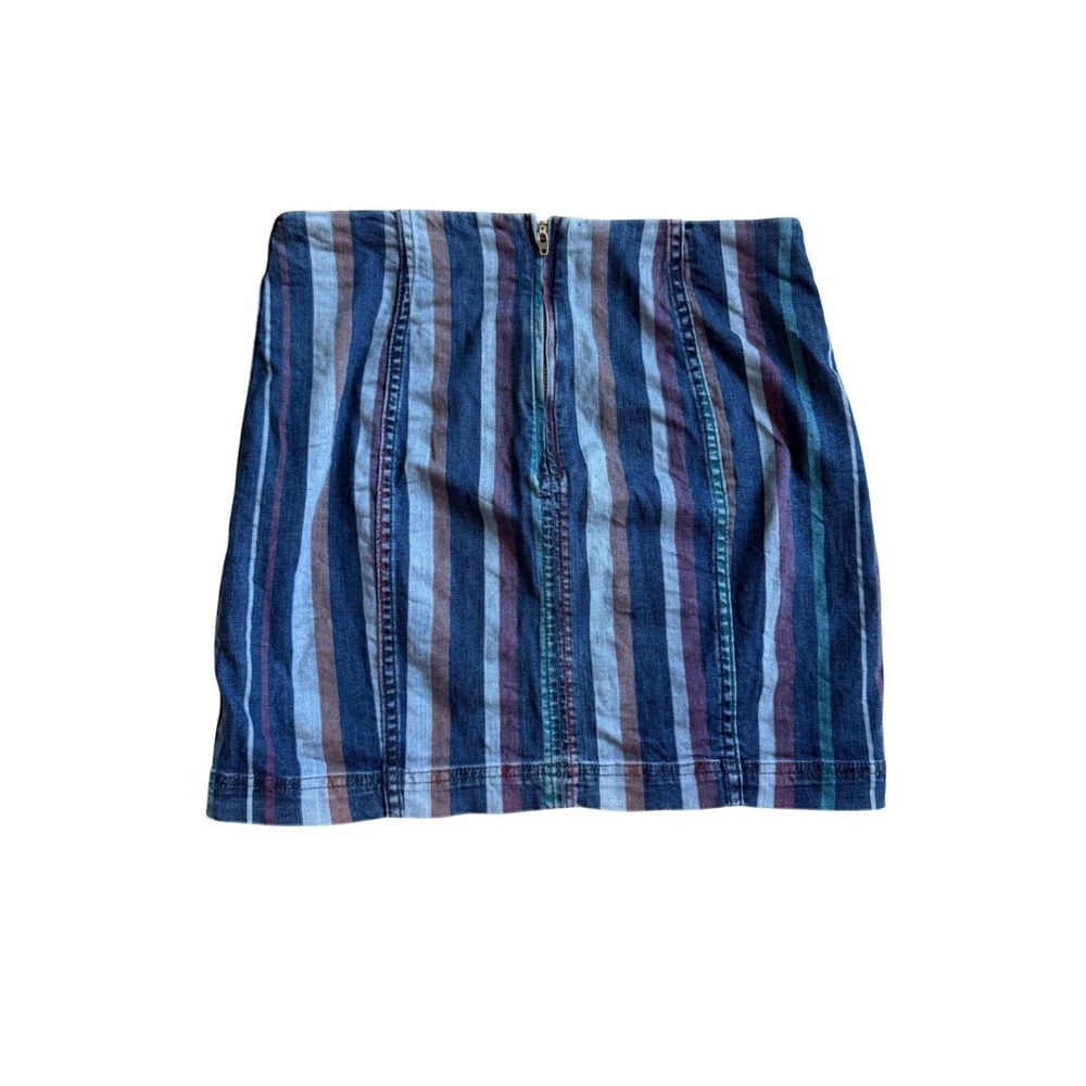 Free People Striped Denim Mini Skirt Blue Multi Color Vertical Stripe Size 8 - Picture 6 of 8